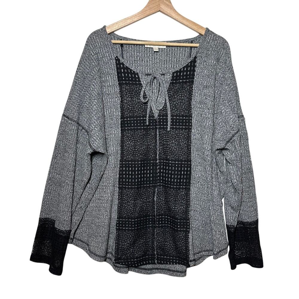 Weekend Suzanne Betro Long Sleeve Waffle Knit Lace Blouse Top Sz 4X Long Sleeve